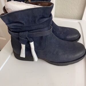 Born Navy Suede Mid-Calf Heeled Boots